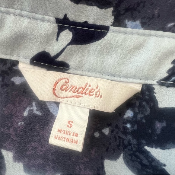 Candies Floral Button Blouse Roll Tab Sleeves Hi Low - Picture 4 of 5